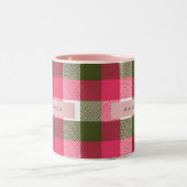 Personalized Festive Pink and Green Plaid ツートーンマグカップ (中央)