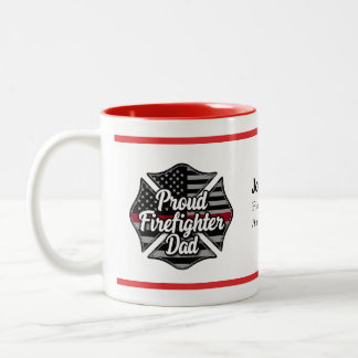 Personalized Firefighter Dad Name Thin Red Line  ツートーンマグカップ