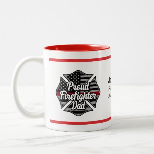 Personalized Firefighter Dad Name Thin Red Line  ツートーンマグカップ (左)