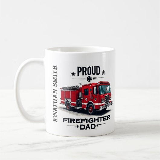 Personalized Firefighter Dad Name W/ Firetruck コーヒーマグカップ (左)