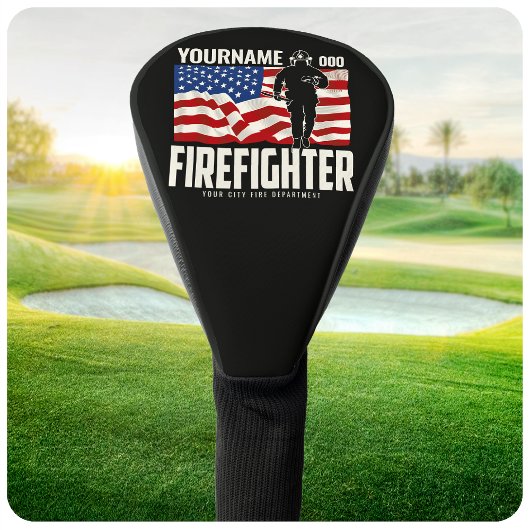 Personalized Firefighter Rescue USA Flag Patriotic ゴルフヘッドカバー