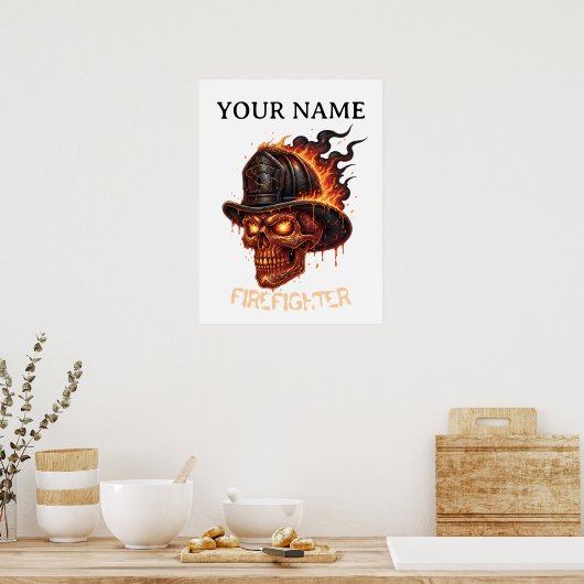 Personalized Firefighter Skull Fireman Fire Dept ポスター (キッチン)