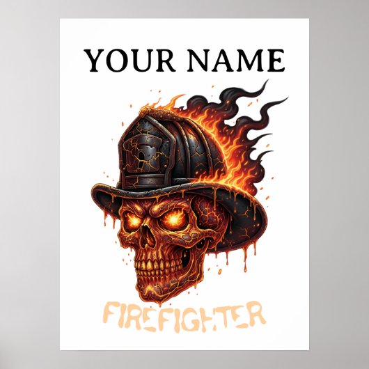 Personalized Firefighter Skull Fireman Fire Dept ポスター (正面)