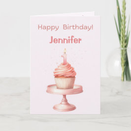 Personalized First Birthday Cupcake Card カード