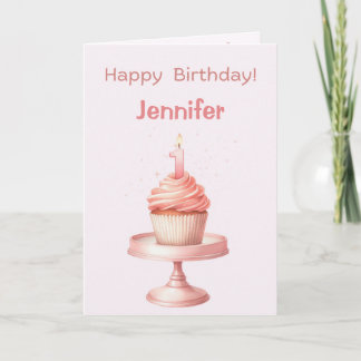Personalized First Birthday Cupcake Card カード