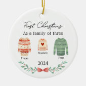 Personalized First Christmas as a Family of 3 セラミックオーナメント (正面)