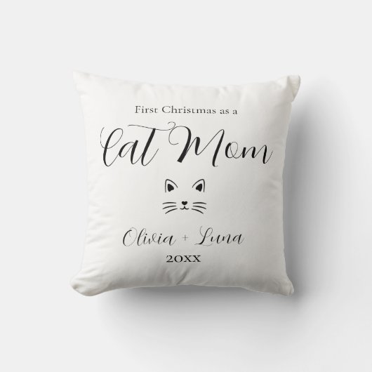 Personalized First Christmas as Cat Mom gift クッション (正面)