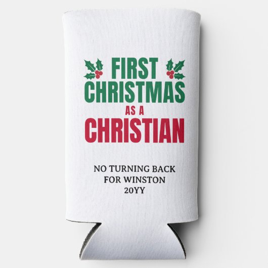 Personalized FIRST CHRISTMAS AS CHRISTIAN スリム缶クーラー (正面)