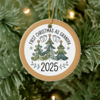 Personalized First Christmas as Grandpa セラミックオーナメント