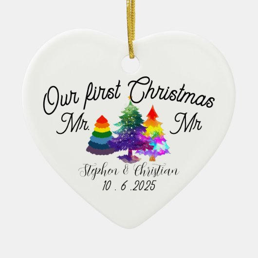 Personalized First Christmas As Mrs & Mrs  セラミックオーナメント (正面)