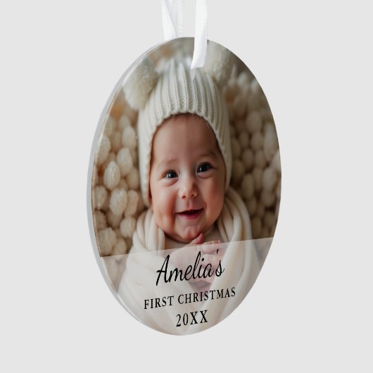 Personalized First Christmas Baby Photo オーナメント (正面)