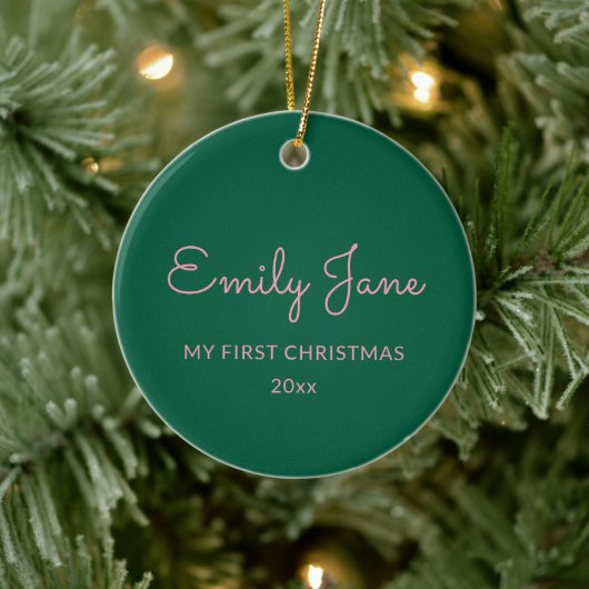 Personalized First Christmas Baby Photo Name Green セラミックオーナメント (ツリー)