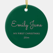 Personalized First Christmas Baby Photo Name Green セラミックオーナメント (正面)