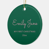 Personalized First Christmas Baby Photo Name Green セラミックオーナメント (左)