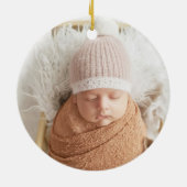 Personalized First Christmas Baby Photo Name Green セラミックオーナメント (裏面)