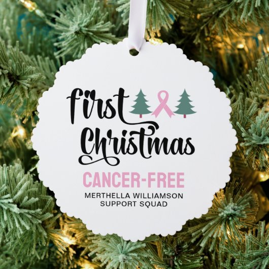 Personalized FIRST CHRISTMAS Breast Cancer Free  オーナメントカード (インサイチュ (木))