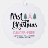 Personalized FIRST CHRISTMAS Breast Cancer Free  オーナメントカード (裏面)