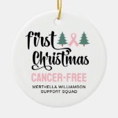 Personalized FIRST CHRISTMAS Breast Cancer Free セラミックオーナメント (正面)