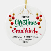 Personalized FIRST CHRISTMAS MARRIED セラミックオーナメント (正面)