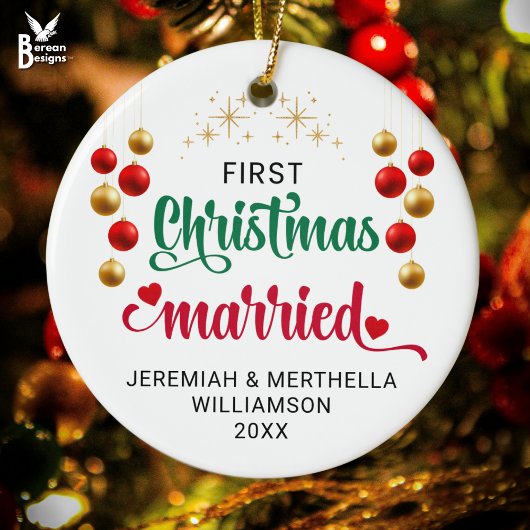 Personalized FIRST CHRISTMAS MARRIED セラミックオーナメント