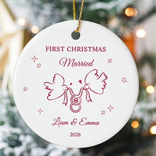 Personalized First Christmas Married Dove セラミックオーナメント