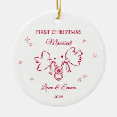 Personalized First Christmas Married Dove セラミックオーナメント (正面)