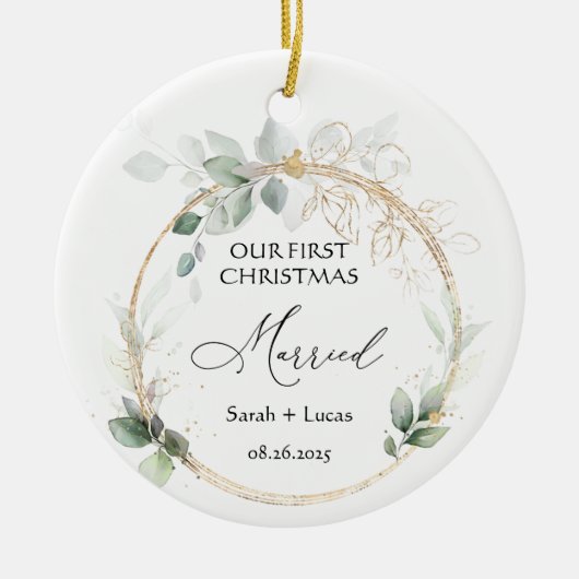 Personalized First Christmas Married Ornament セラミックオーナメント (正面)
