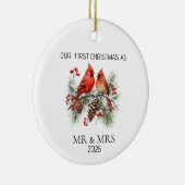 Personalized First Christmas Mr Mrs Cardinal Ornam セラミックオーナメント (右)