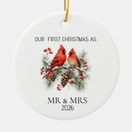 Personalized First Christmas Mr Mrs Cardinal Ornam セラミックオーナメント