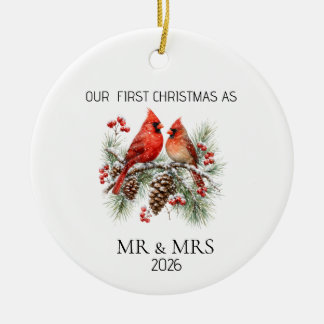Personalized First Christmas Mr Mrs Cardinal Ornam セラミックオーナメント