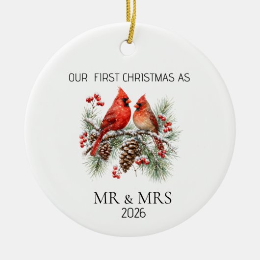 Personalized First Christmas Mr Mrs Cardinal Ornam セラミックオーナメント (正面)