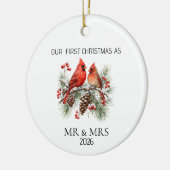 Personalized First Christmas Mr Mrs Cardinal Ornam セラミックオーナメント (左)