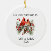 Personalized First Christmas Mr Mrs Cardinal Ornam セラミックオーナメント (裏面)