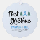 Personalized FIRST CHRISTMAS Prostate Cancer Free  オーナメントカード (裏面)