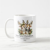 Personalized first Christmas, reindeer, newlyweds  コーヒーマグカップ (左)