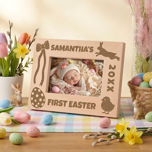 Personalized First Easter-Bunny, Eggs, Chick, Bow レーザー彫刻フレーム