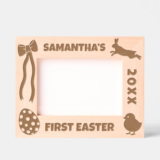 Personalized First Easter-Bunny, Eggs, Chick, Bow レーザー彫刻フレーム (正面)