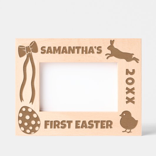 Personalized First Easter-Bunny, Eggs, Chick, Bow レーザー彫刻フレーム (正面)