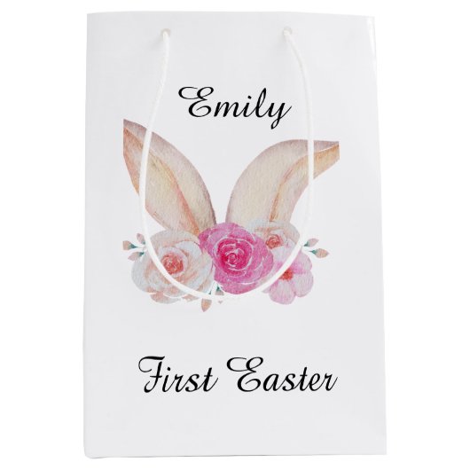 Personalized first easter milestone ミディアムペーパーバッグ (正面)