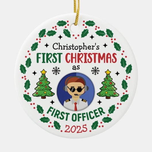 Personalized First Officer Custom Name Christmas セラミックオーナメント (正面)