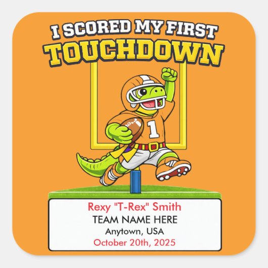 Personalized First Touchdown Flag Football Award スクエアシール (正面)