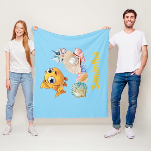 Personalized Fish Blanket | Custom Name Ocean  フリースブランケット (インサイチュ)