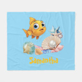 Personalized Fish Blanket | Custom Name Ocean  フリースブランケット (正面(横))
