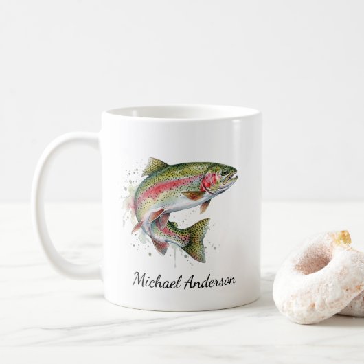 Personalized Fishing Lover  – Trout Fishing Design コーヒーマグカップ (ドーナツ)