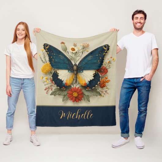 Personalized Fleece Blanket Butterfly Floral  フリースブランケット (インサイチュ)