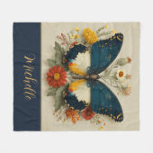 Personalized Fleece Blanket Butterfly Floral  フリースブランケット (正面(横))