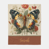 Personalized Fleece Blanket Butterfly Floral Tan フリースブランケット (正面)