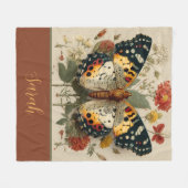 Personalized Fleece Blanket Butterfly Floral Tan フリースブランケット (正面(横))