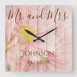 personalized Floral氏および夫人 スクエア壁時計