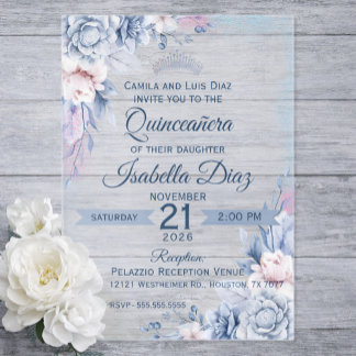Personalized Floral Acrylic Quinceañera Invitation アクリル招待状